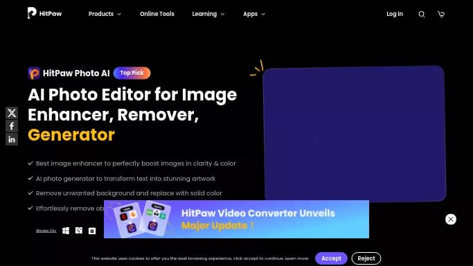 AI Photo by HitPaw — бесплатная нейросеть для редактирования изображений. Бесплатная версия с ограниченным функционалом, есть платные тарифы.