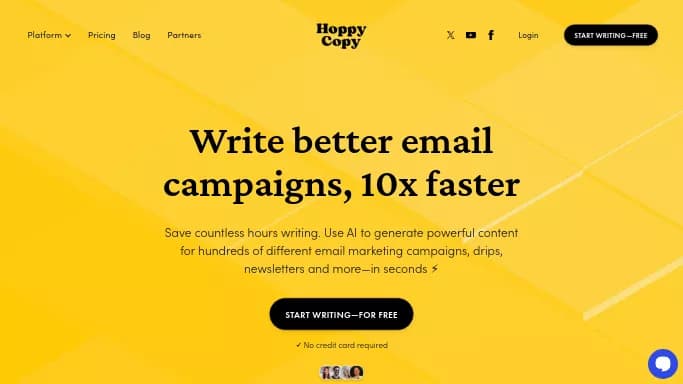 HoppyCopy — бесплатная нейросеть для работы с электронной почтой, для маркетинга. Бесплатная версия с ограниченным функционалом, есть платные тарифы.