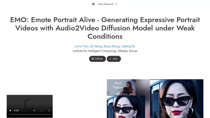 Emote Portrait Alive (EMO) — бесплатная нейросеть для редактирования аудио, undefined, для создания видео.