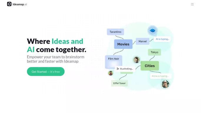 Ideamap AI — бесплатная нейросеть для помощи в образовании, для повышения продуктивности. Бесплатная версия с ограниченным функционалом, есть платные тарифы.