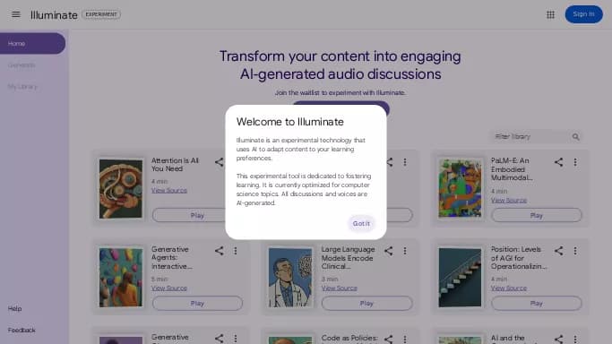 Illuminate by Google — бесплатная нейросеть — полезные ИИ, для помощи в образовании, для создания голоса.