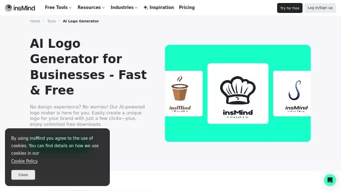insMind AI Logo — бесплатная нейросеть для создания логотипа.