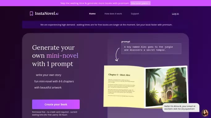InstaNovel AI — бесплатная нейросеть для сторителлинга. Бесплатная версия с ограниченным функционалом, есть платные тарифы.