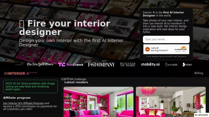 Interior AI — бесплатная нейросеть в сфере недвижимости и архитектуры. Бесплатная версия с ограниченным функционалом, есть платные тарифы.