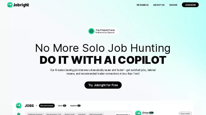 Jobright AI — бесплатная нейросеть помогающие в управлении персоналом.