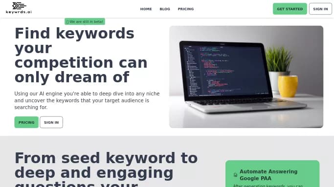 Keywrds AI — бесплатная нейросеть для копирайтинга. Бесплатная версия с ограниченным функционалом, есть платные тарифы.
