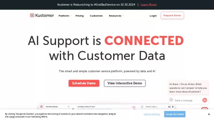 Kustomer — платная нейросеть для маркетинга, — чат-бот. Бесплатная версия с ограниченным функционалом, есть платные тарифы.