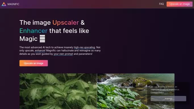 Magnific AI — платная нейросеть для редактирования изображений. Бесплатная версия с ограниченным функционалом, есть платные тарифы.