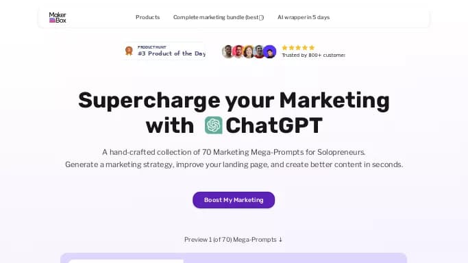 MakerBox — платная нейросеть для генерации промптов, для маркетинга, для копирайтинга. Бесплатная версия с ограниченным функционалом, есть платные тарифы.