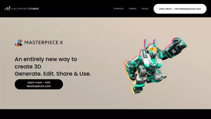 Masterpiece Studio — бесплатная нейросеть для 3D и анимации. Бесплатная версия с ограниченным функционалом, есть платные тарифы.