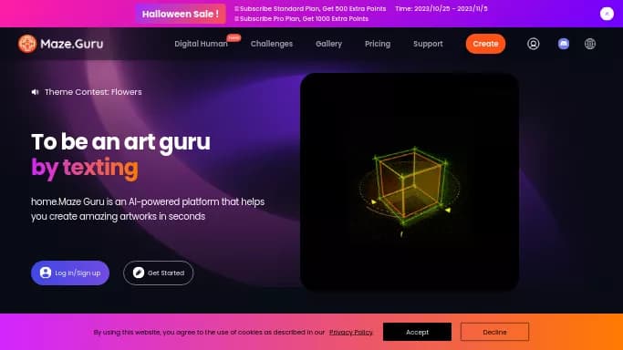 Maze AI — бесплатная нейросеть для создания изображений. Бесплатная версия с ограниченным функционалом, есть платные тарифы.