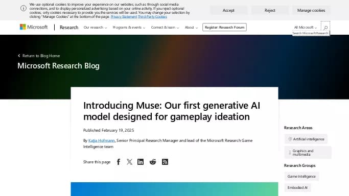 Muse by Microsoft — платная нейросеть для разработки программного обеспечения, undefined, в играх. Бесплатная версия с ограниченным функционалом, есть платные тарифы.