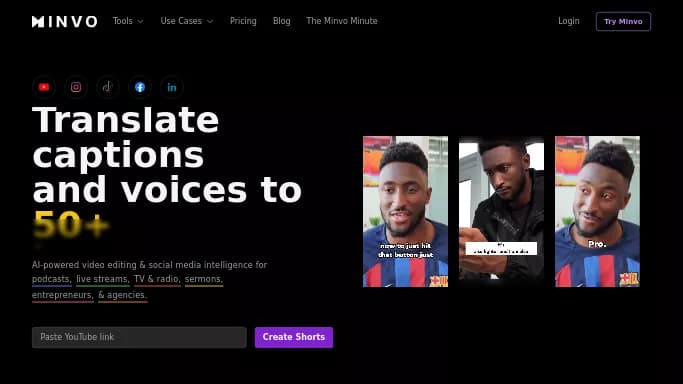 Minvo — бесплатная нейросеть для редактирования видео. Бесплатная версия с ограниченным функционалом, есть платные тарифы.