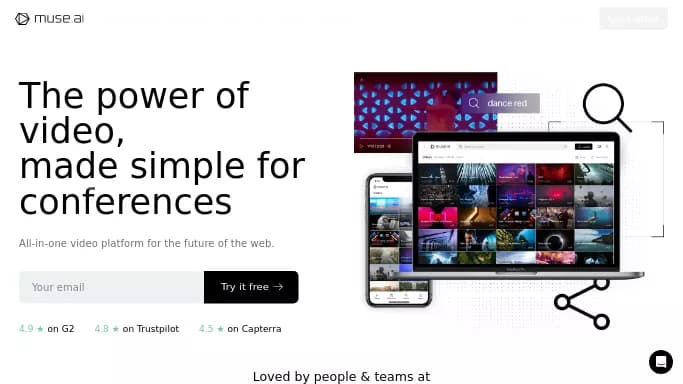 Muse.ai — бесплатная нейросеть для транскрибации аудио и видео, для повышения продуктивности, для помощи в образовании, для маркетинга. Бесплатная версия с ограниченным функционалом, есть платные тарифы.