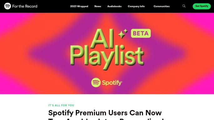 AI Playlists by Spotify — платная нейросеть для создания музыки. Бесплатная версия с ограниченным функционалом, есть платные тарифы.