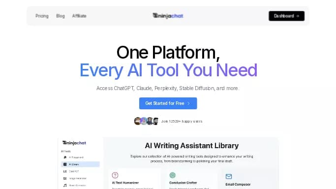 Ninjachat AI — платная нейросеть для написания текста, — чат-бот, для создания музыки. Бесплатная версия с ограниченным функционалом, есть платные тарифы.