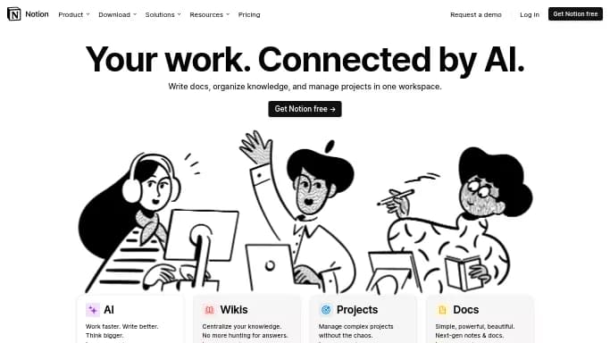 Notion AI — бесплатная нейросеть для написания текста, для маркетинга, для повышения продуктивности, для помощи в автоматизации. Бесплатная версия с ограниченным функционалом, есть платные тарифы.
