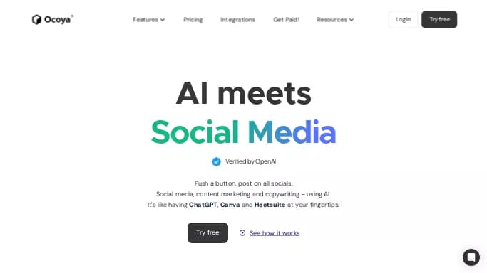 Ocoya — бесплатная нейросеть для копирайтинга, для SMM, для маркетинга. Бесплатная версия с ограниченным функционалом, есть платные тарифы.