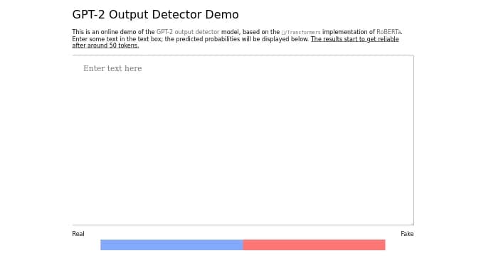 GPT-2 Output Detector — бесплатная нейросеть для определения ИИ, для копирайтинга.