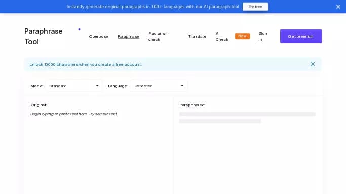 Paraphrase Tool — бесплатная нейросеть для копирайтинга. Бесплатная версия с ограниченным функционалом, есть платные тарифы.