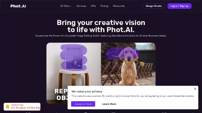 Phot.ai — бесплатная нейросеть для редактирования изображений. Бесплатная версия с ограниченным функционалом, есть платные тарифы.
