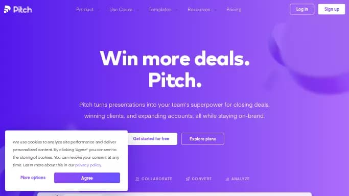 Pitch — бесплатная нейросеть для создания презентаций. Бесплатная версия с ограниченным функционалом, есть платные тарифы.
