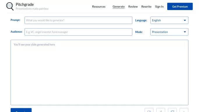 Pitchgrade — бесплатная нейросеть для маркетинга, для работы с финансами. Бесплатная версия с ограниченным функционалом, есть платные тарифы.