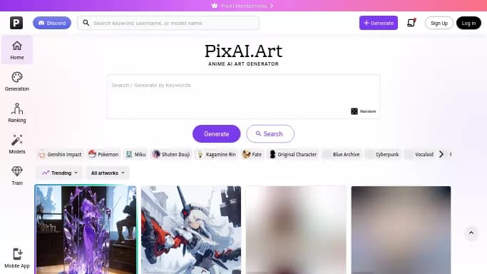 PixAI.Art — бесплатная нейросеть для создания изображений. Бесплатная версия с ограниченным функционалом, есть платные тарифы.