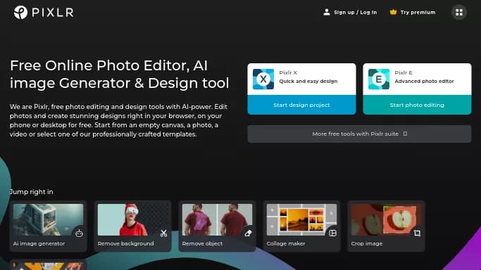 Pixlr — платная нейросеть для редактирования изображений. Бесплатная версия с ограниченным функционалом, есть платные тарифы.