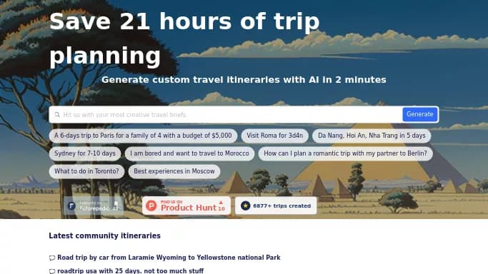 PlanTrips — бесплатная нейросеть для путешествий, для повышения продуктивности, для помощи в автоматизации.