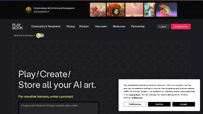 Playbook AI — бесплатная нейросеть для создания изображений. Бесплатная версия с ограниченным функционалом, есть платные тарифы.