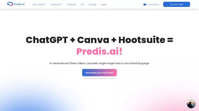 Predis AI — бесплатная нейросеть для маркетинга, для SMM. Бесплатная версия с ограниченным функционалом, есть платные тарифы.
