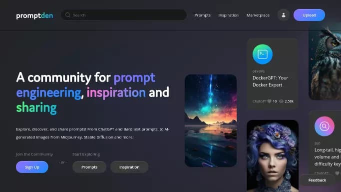 PromptDen — бесплатная нейросеть для генерации промптов.