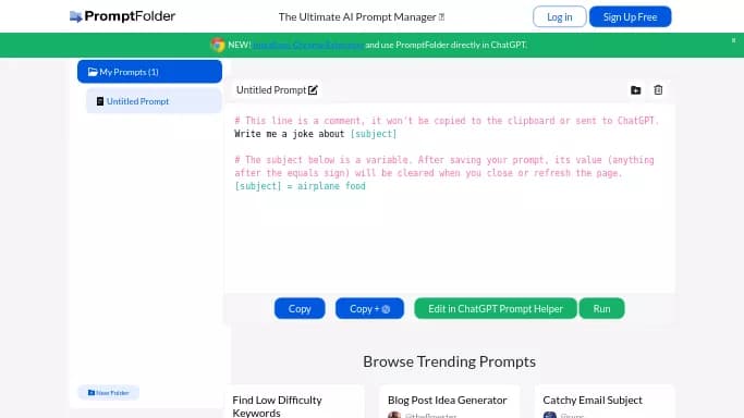 PromptFolder — бесплатная нейросеть для генерации промптов.