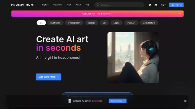 Prompt Hunt — бесплатная нейросеть для генерации промптов. Бесплатная версия с ограниченным функционалом, есть платные тарифы.