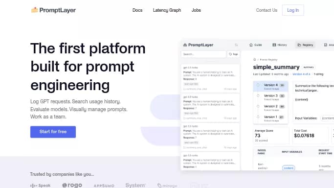 PromptLayer — бесплатная нейросеть для разработки программного обеспечения.