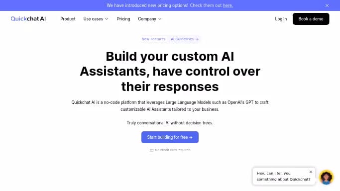 Quickchat AI — платная нейросеть для разработки программного обеспечения, для no Code/Low Code разработки. Бесплатная версия с ограниченным функционалом, есть платные тарифы.