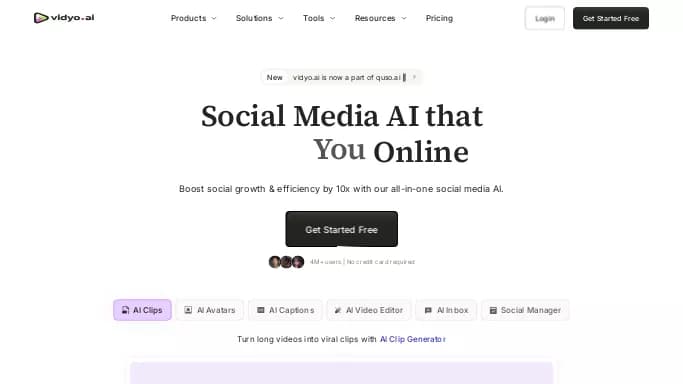 Quso.ai — бесплатная нейросеть для SMM, для редактирования видео. Бесплатная версия с ограниченным функционалом, есть платные тарифы.