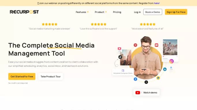 RecurPost — бесплатная нейросеть для SMM. Бесплатная версия с ограниченным функционалом, есть платные тарифы.