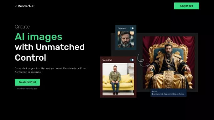 RenderNet — бесплатная нейросеть для создания изображений. Бесплатная версия с ограниченным функционалом, есть платные тарифы.