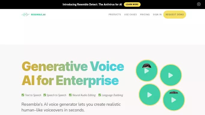 Resemble — бесплатная нейросеть для создания голоса. Бесплатная версия с ограниченным функционалом, есть платные тарифы.