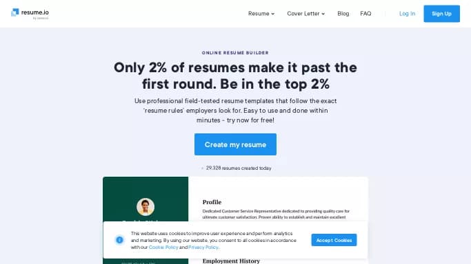 Resume.io — бесплатная нейросеть для написания текста. Бесплатная версия с ограниченным функционалом, есть платные тарифы.