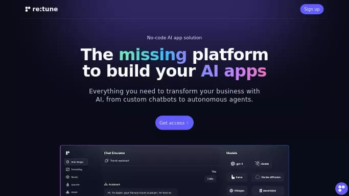 Retune — бесплатная нейросеть для анализа данных, для no Code/Low Code разработки. Бесплатная версия с ограниченным функционалом, есть платные тарифы.