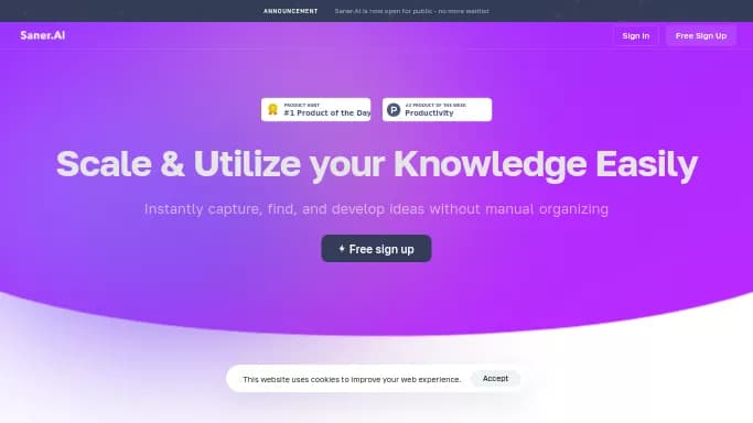 Saner.ai — платная нейросеть для помощи в образовании, для повышения продуктивности.