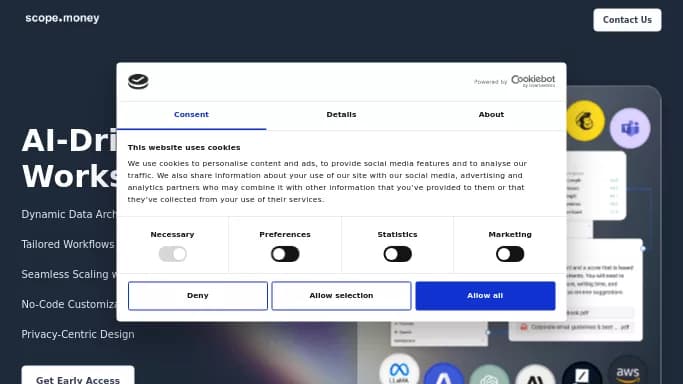 scope.money — бесплатная нейросеть для маркетинга, для помощи в автоматизации, для no Code/Low Code разработки. Бесплатная версия с ограниченным функционалом, есть платные тарифы.