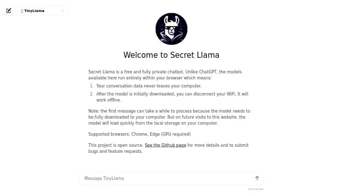 Secret Llama — бесплатная нейросеть — чат-бот.