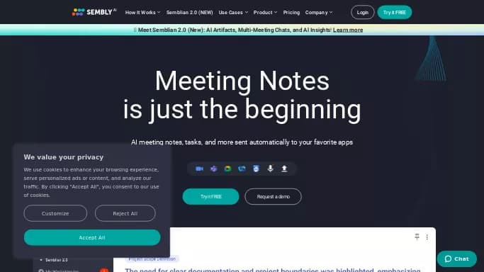 Sembly AI — платная нейросеть для суммаризации текста, для повышения продуктивности, для помощи в образовании.