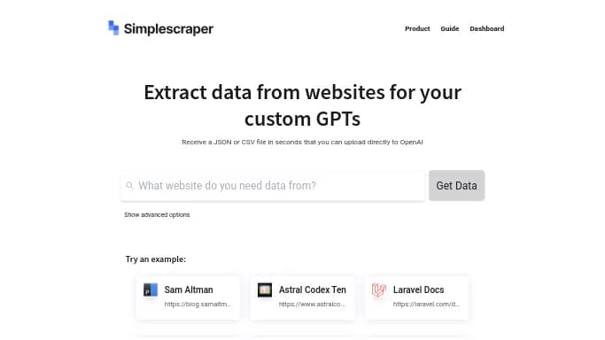 Simplescraper — бесплатная нейросеть для анализа данных, , расширения ChatGPT, для таблиц и PDF.