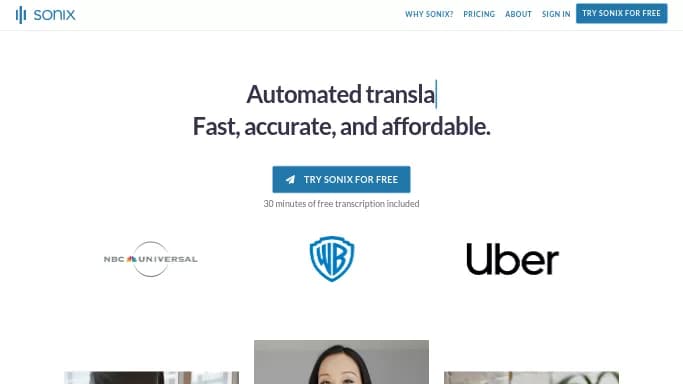 Sonix — платная нейросеть для транскрибации аудио и видео, для повышения продуктивности, для помощи в образовании, для перевода. Бесплатная версия с ограниченным функционалом, есть платные тарифы.