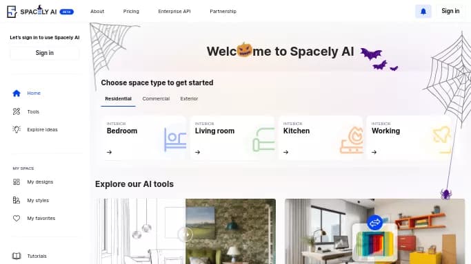 Spacely AI — платная нейросеть в сфере недвижимости и архитектуры. Бесплатная версия с ограниченным функционалом, есть платные тарифы.